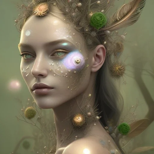 Portrait of beautiful girl, face dept of field,face shining, plant, metal, feathers,central weight average,Laplacian filt CWA Dryad,Median filter fae, sidhe, ominous, nature, plants, wildflower sparkle,wildflower 3d view, facepaint, dnd character portrait, intricate, oil on canvas, masterpiece, expert, insanely detailed, 4k resolution, retroanime style, cute big circular reflective eyes, cinematic smooth, intricate detail , soft smooth lighting, soft pastel colors