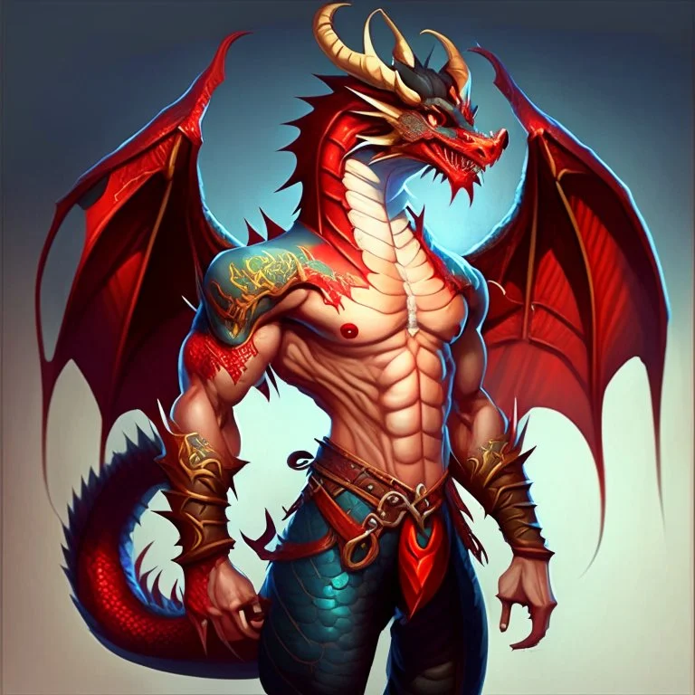 cartoon art of man dragón as human full body