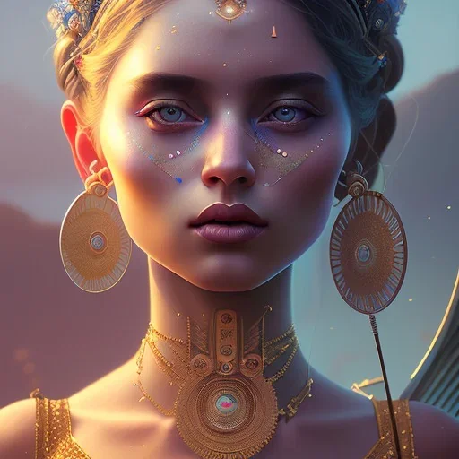 Detailed portrait of a young gypsy woman, contrasting colors, arrow makeup on her eyes, unreal engine, greg rutkowski, loish, rhads, beeple, makoto shinkai and lois van baarle, ilya kuvshinov, rossdraws, tom bagshaw, alphonse mucha, global illumination, detailed and intricate environment