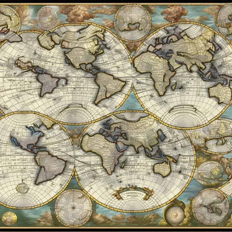 A world map New of five conjoined continents