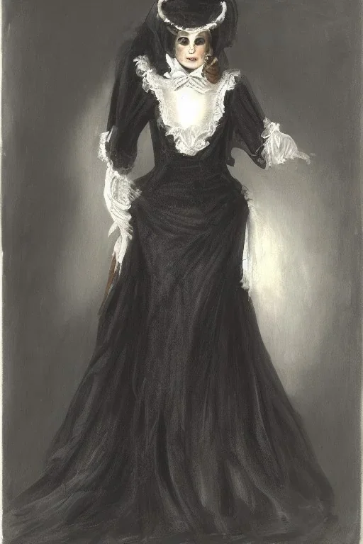 Portrait lady, full body shot, medium shot, style of phantom of the opera