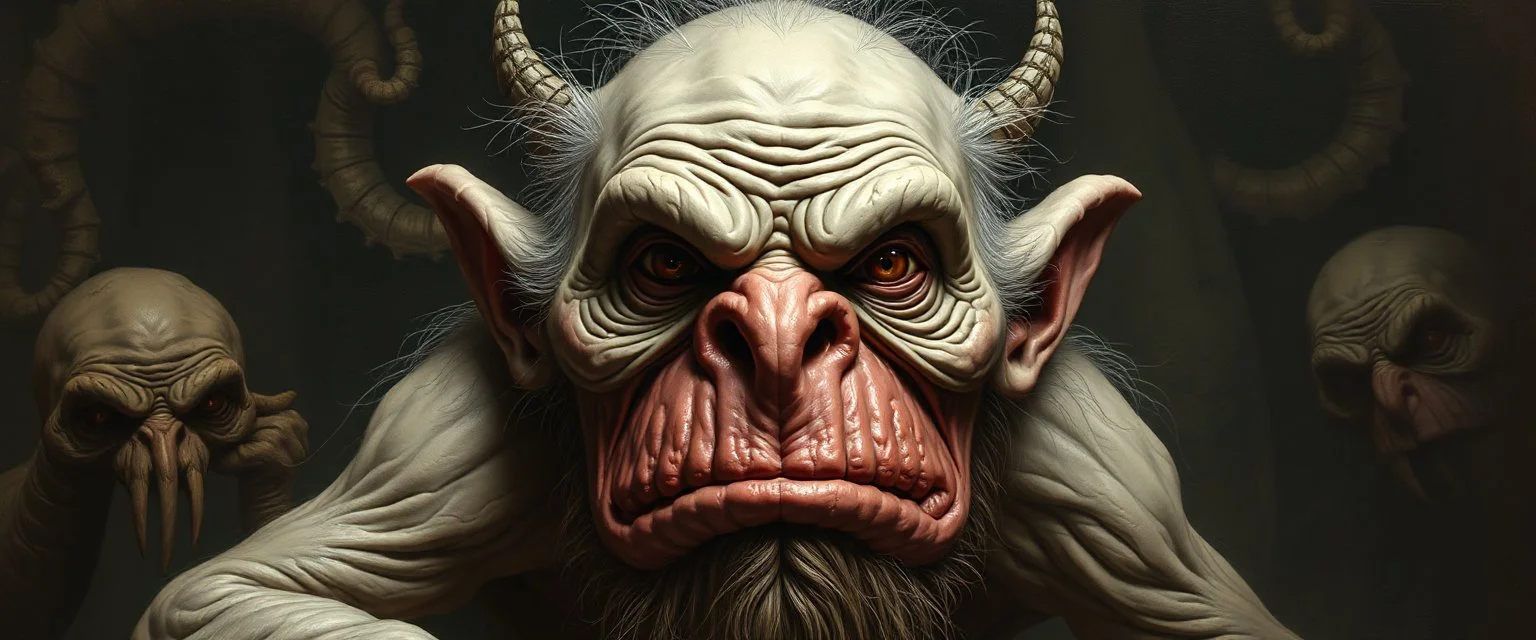 sad troll lurks here.., painted by Rembrandt, Escher and Giger