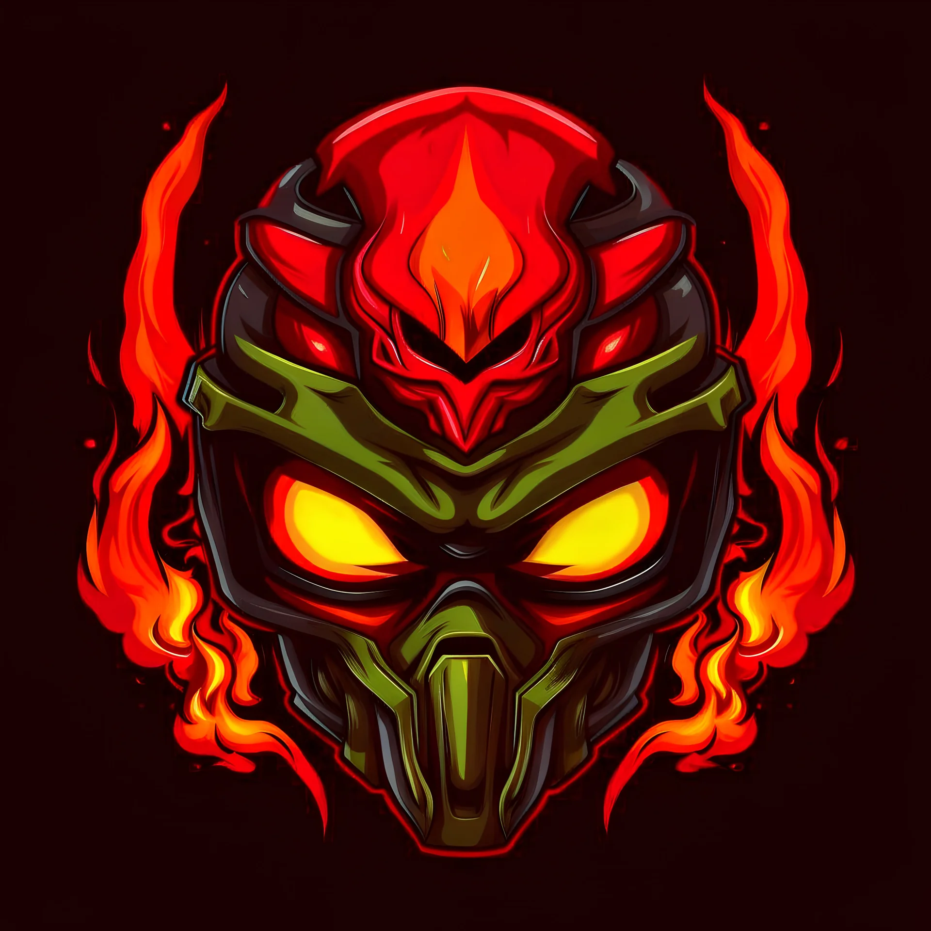 NFL team logo of the Balrogs from Morgoth, Red, Orange and Black vector logo with a balrog's face spitting fire through football helmet