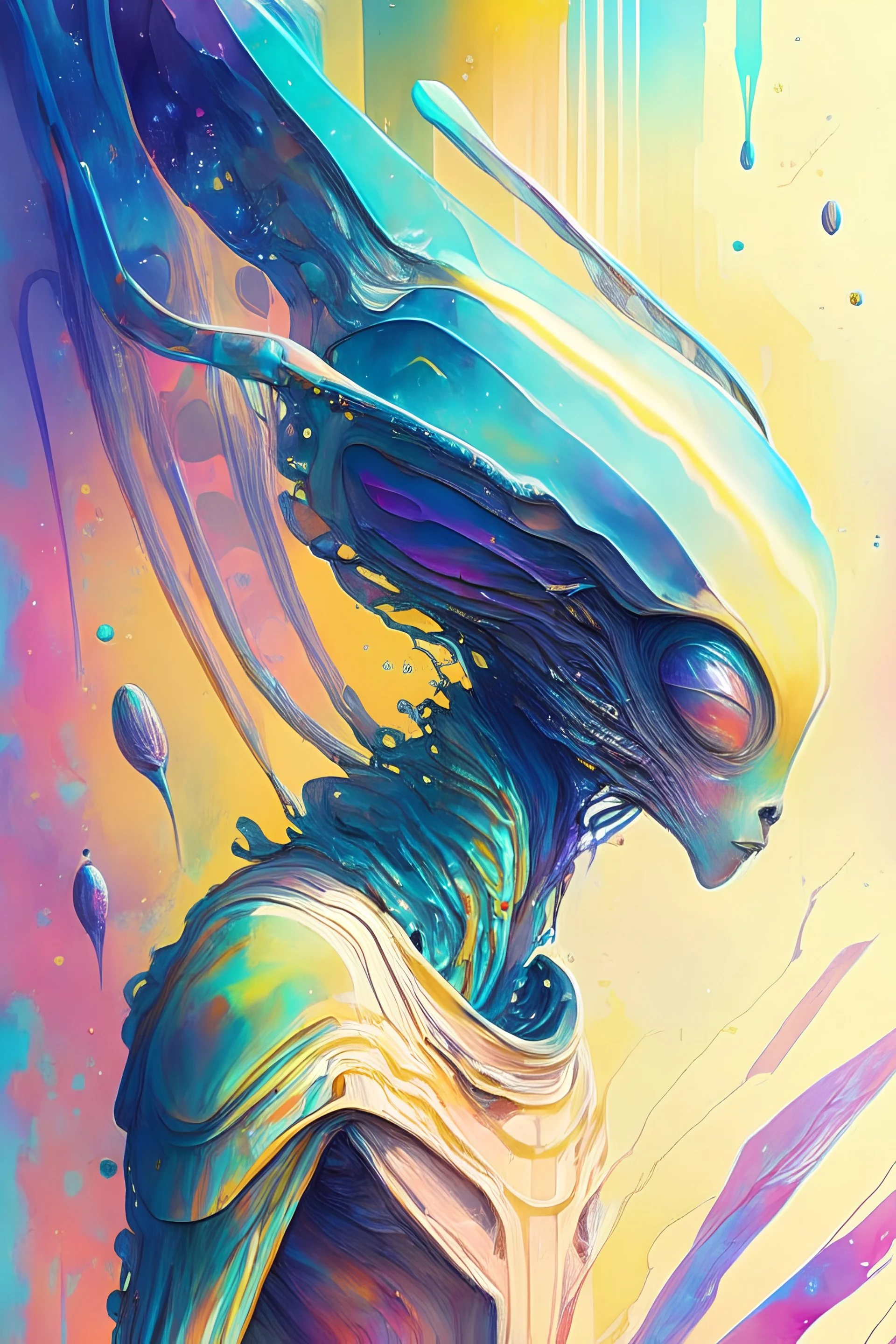 Alien, Optimex 3560, concept art, digital painting, suprematism, pop art, hyper detailed, ko young hoon, kilian eng, airbrush, isometric 3d, beautiful watercolor painting, realistic, detailed, painting by olga shvartsur, svetlana novikova, fine art, soft watercolor, beautiful, colorful, cosmic, futuristic, detailed, golden hour, iridescent, vibrant, mark brooks, frank frazetta, david mann, kilian eng, jeff koons, digital painting, hyperrealism, surrealism, octane render, trending on artstation