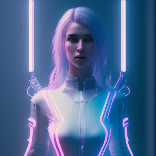 A cyberpunk armor car wearing girl,cyberpunk 2077, ultra realistic,shiny, smooth, studio quality, octane render, Surrealism, Triadic colour scheme,glow-stick, ambient lighting,nightclub lighting, polaroid, 100mm