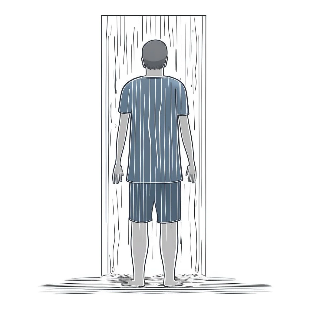 person, showering, whole body, facing front, waist down