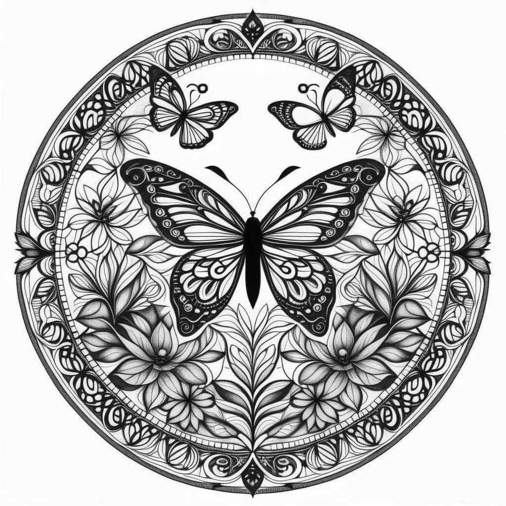 A beautiful, intricate mandala design with large, bold lines and spaces for easy coloring. This image would be perfect for women looking to destress and find serenity through of a Fantasy technicolor. A nature-inspired scene, such as a peaceful garden filled with flowers, butterflies, and birds. The large print will make it easier for women to add their own vibrant colors and create a tranquil atmosphere on the page. A motivational quote surrounded by uplifting and empowering symbols like