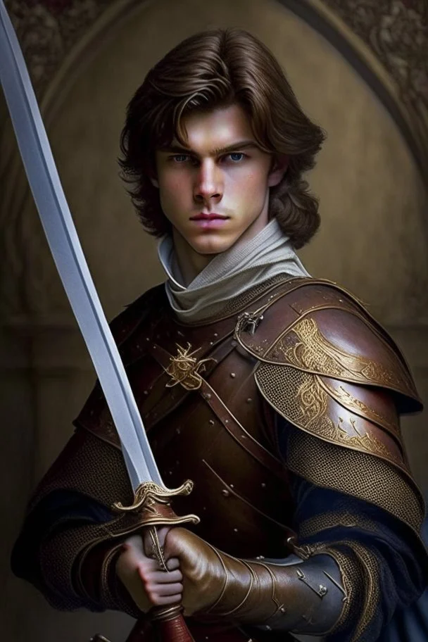 european brown hair young adult royal guard swordsman with rapier