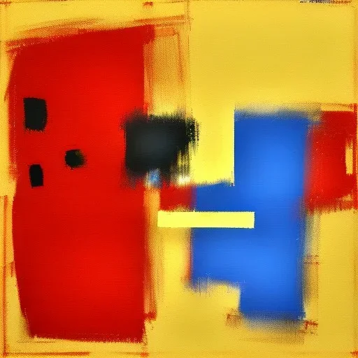 Suprematist painting red circles, gold, blue,