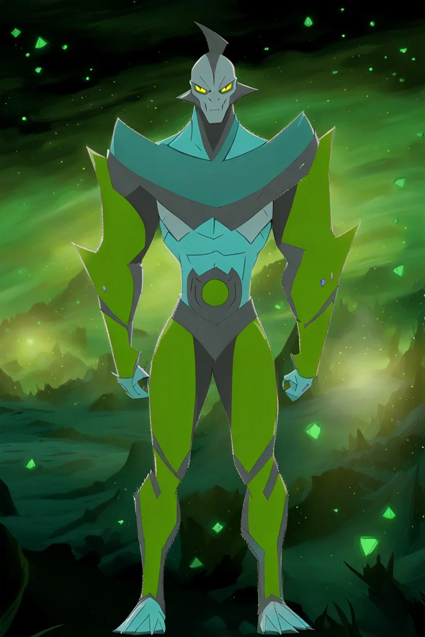 alien From Ben 10 cartoon. Strong, fit body. From his faction. Shark. Advanced jewels and metal. Dark magic. Power and luxury