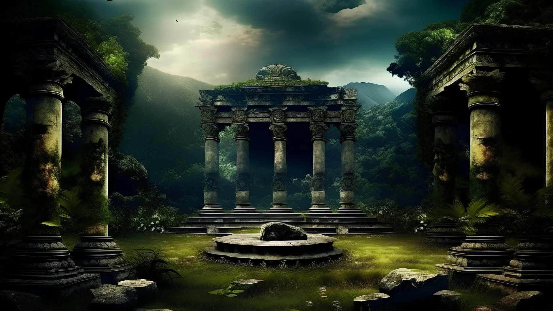 meditation round podium . my dreams . monuments and colonnades , day landscape day landscape, light colors, In the garden my mind bows . meditation .The ruins of a village in the midst in the jungle , mountains. space color is dark , where you can see the fire and smell the smoke, galaxy, space, ethereal space, cosmos, panorama. Palace , Background: An otherworldly planet, bathed in the cold glow of distant stars. Northern Lights dancing above the clouds in papua new guinea.