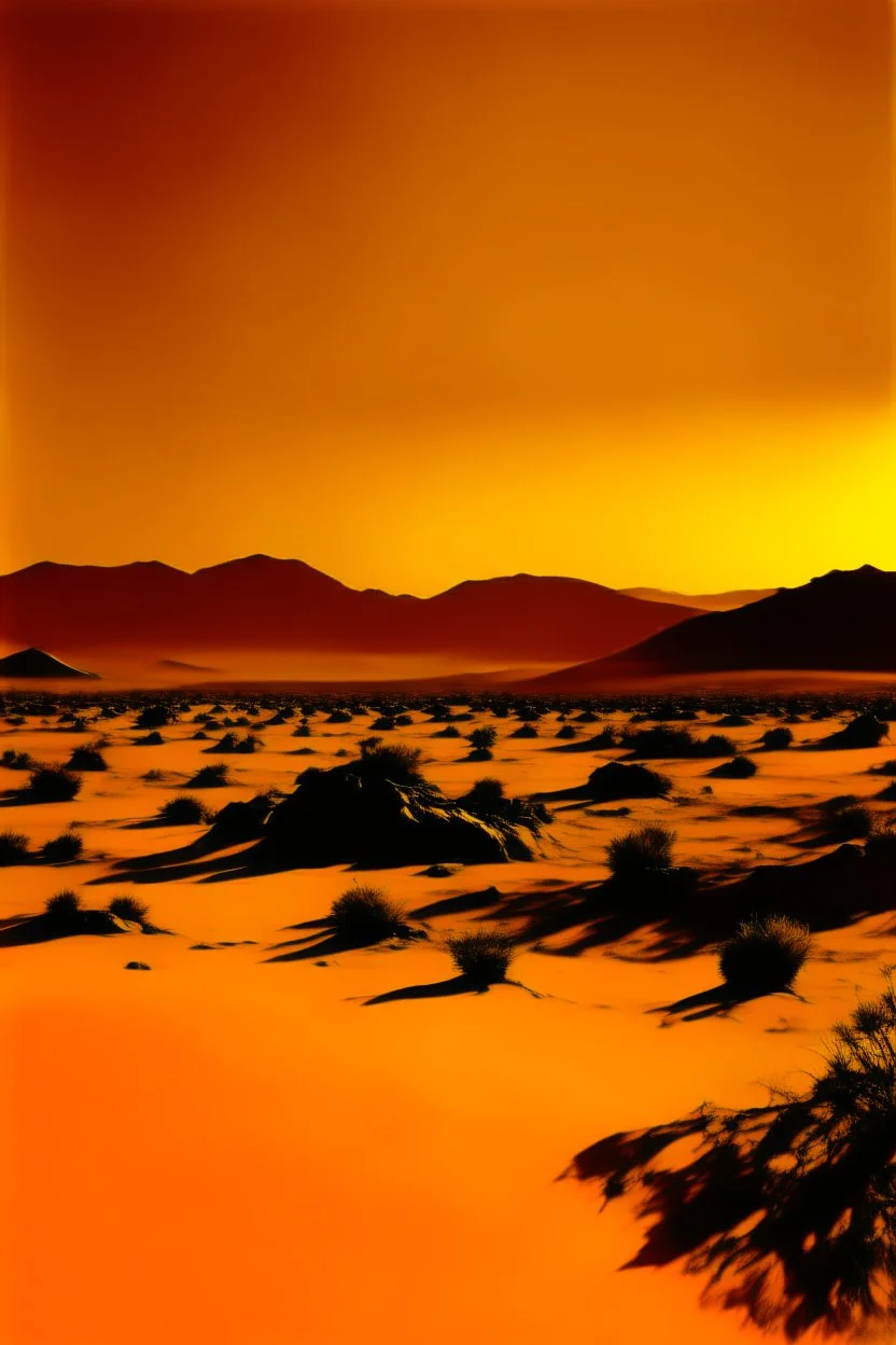 A yellowish orange desert of mystery painted by Andy Warhol