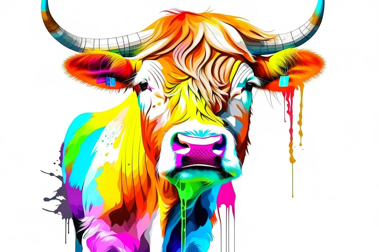 white,background,full,colour 3-d,highland cow pop.out,cool