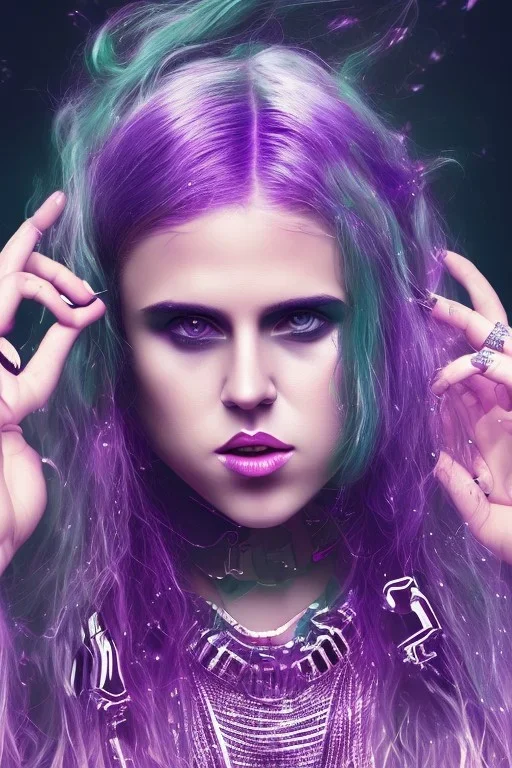 danish singer mø,purple tones,cyber