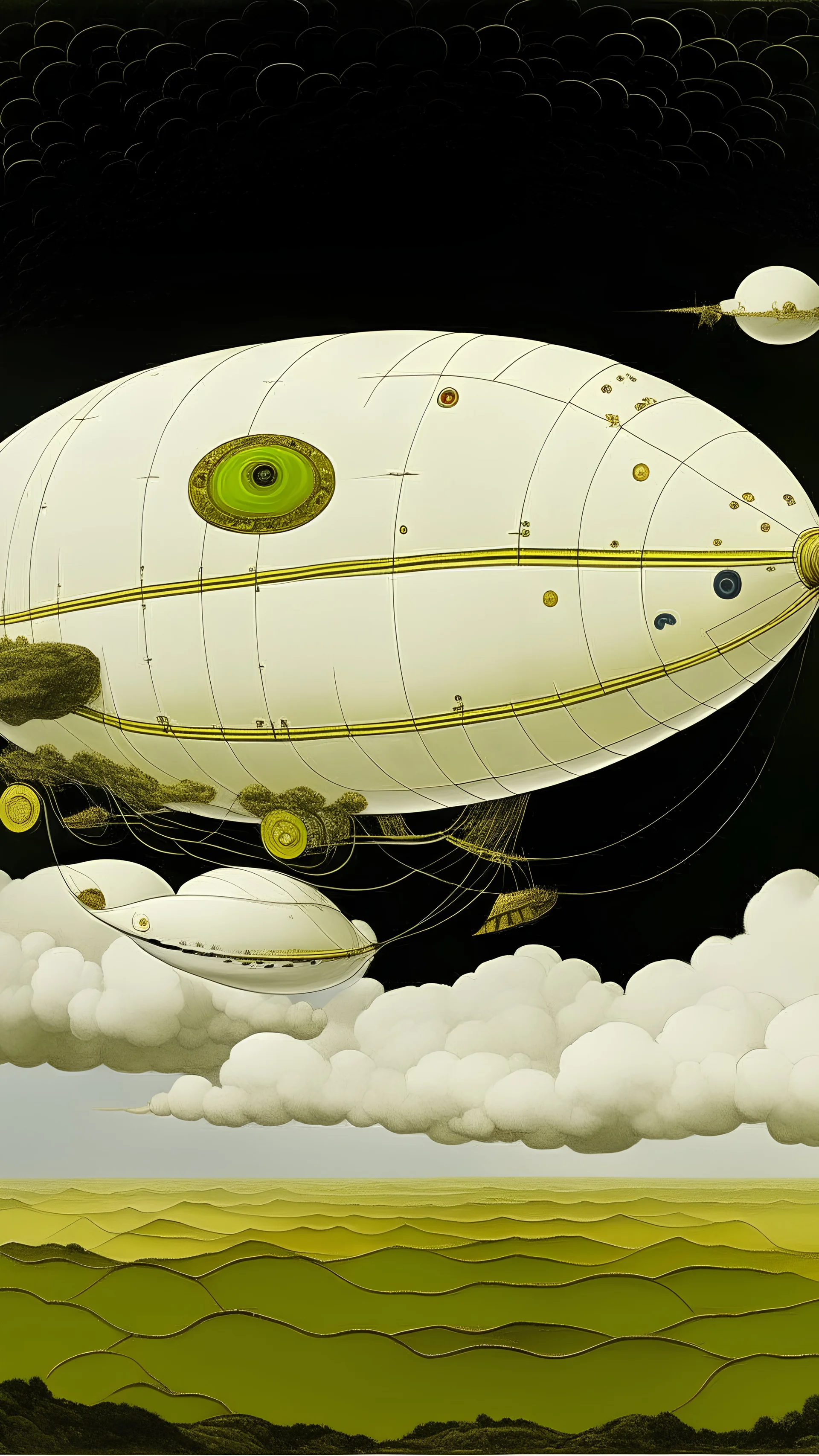 White airships in the clouds painted by Gustav Klimt