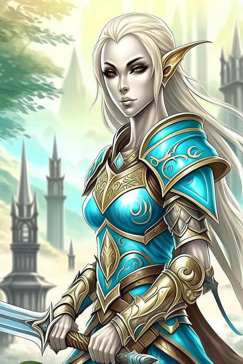 Pretty girl, Skyrim, dragonborn, high Elf, greatsword, blonde