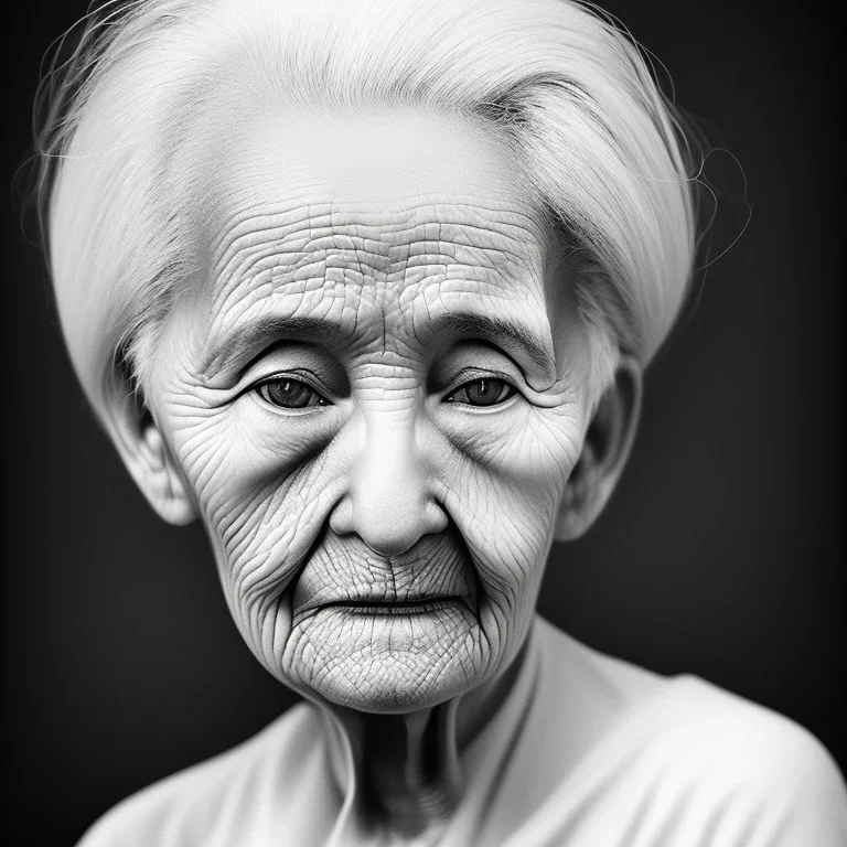 beautiful black and white photo portrait of an old woman white hair