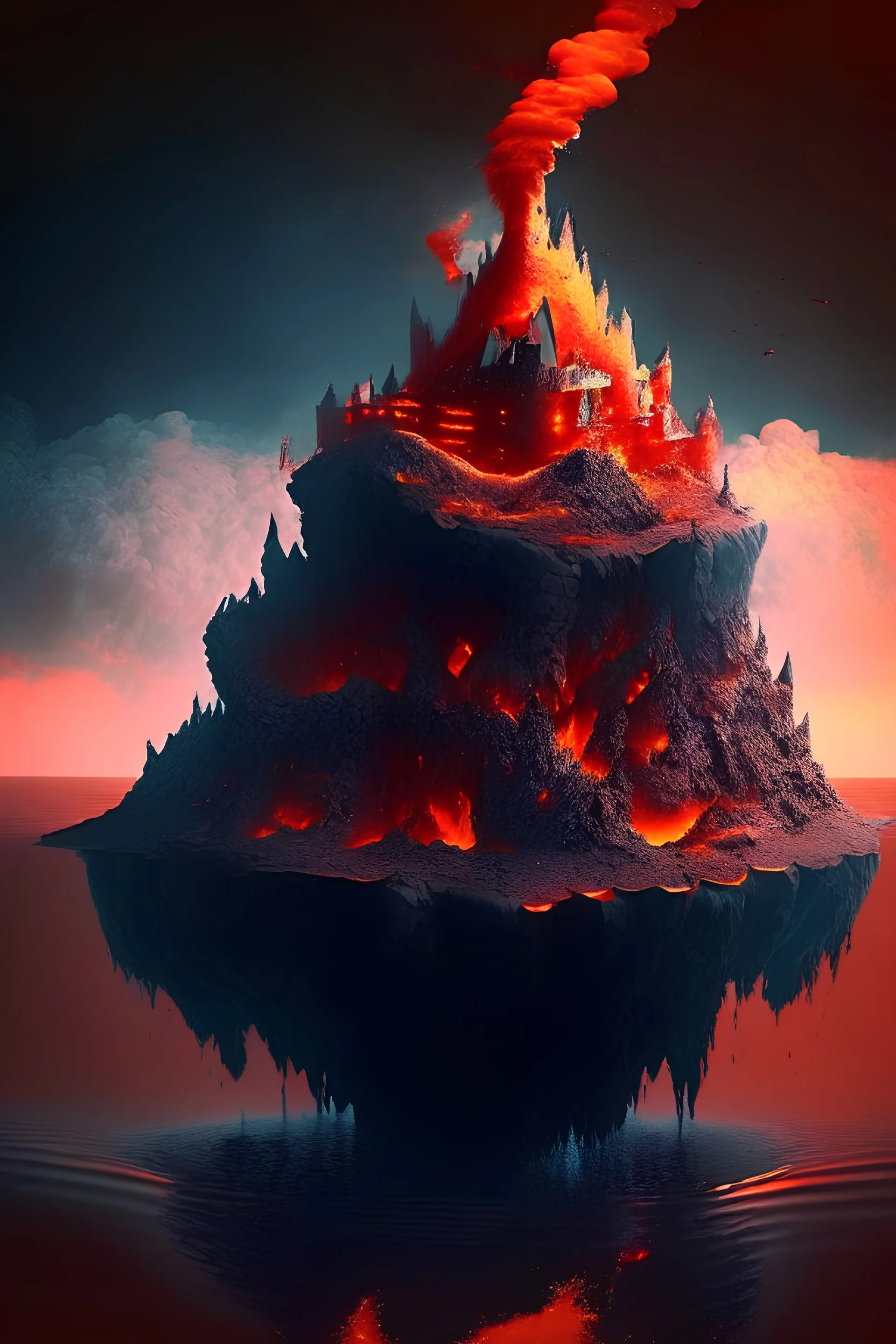 A lava castle floating