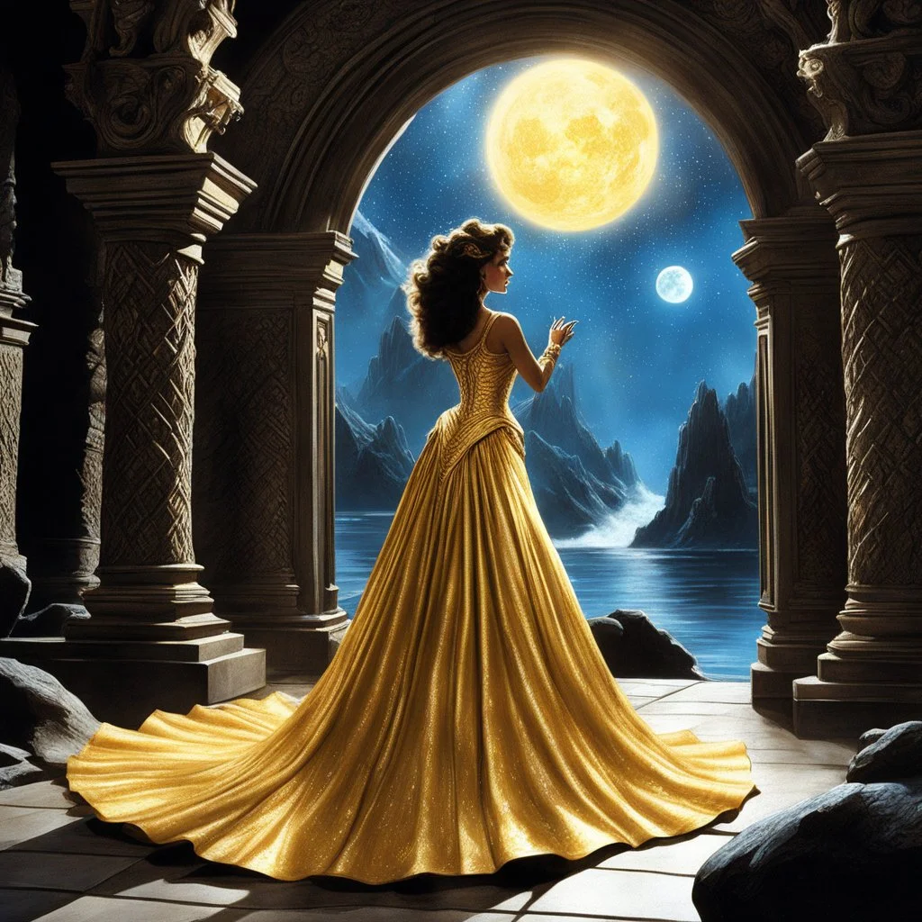 (scene from a movie by Ray Harryhausen) To a realm where light bends and dances like liquid gold, and imagination takes flight! Here, you'll discover digital canvases brought to life, each a window into dimensions where dragons breathe fire and starlight weaves into gowns. Every piece tells a whispered story, a dream captured at the edge of reality and my memory. Step in, and let your own adventures begin.