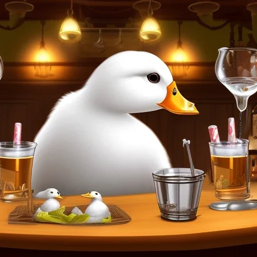 An White Duck Being a Bartender in a Tavern