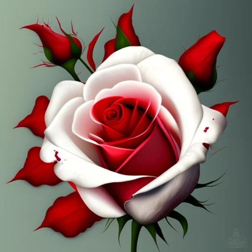 A white rose bleeding red blood from its stem