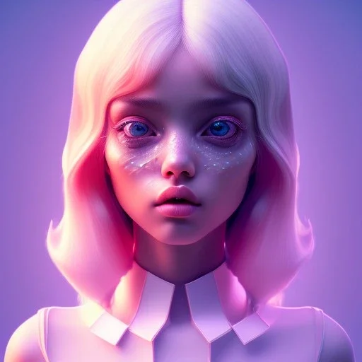 symmetrical isometric clean art of super cute cute girl, big eyes, full wet lips, soft lighting, soft shadows, soft pastel gradients, high definition, 3d icon clay render, blender 3d, studio lighting, god rays, octane render, unreal engine 5, low poly