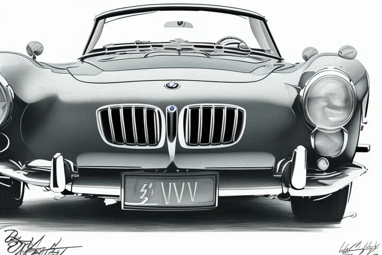 a true-to-life BMW 507, classic wheels, twin-color finishing, centered, intricate, extreme detailed, photorealism, center view, stylized random background, pivot on bmw, pen and color marker painting by cheryl kelley