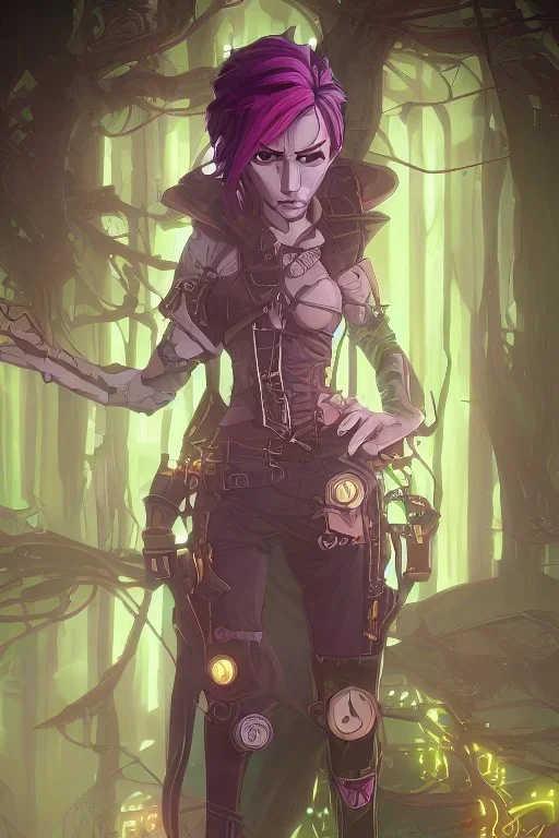 steampunk elf in a neon dystopian forest