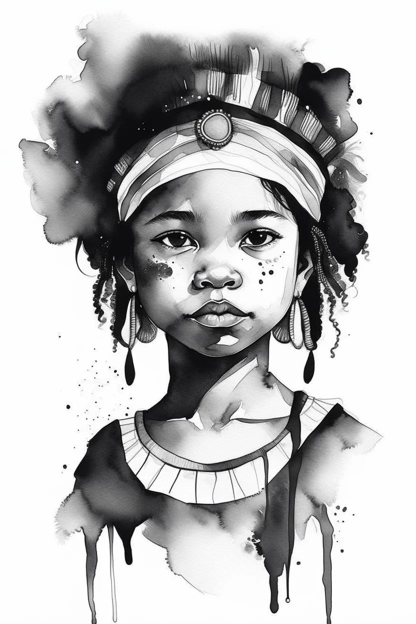 Watercolor black and white indigenous afro girl