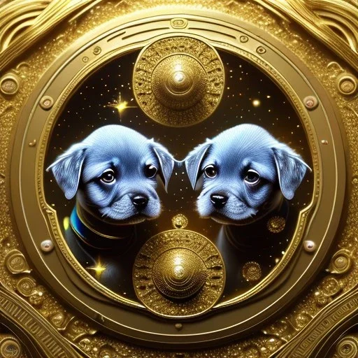 3d cute puppies, beautiful rich, detailed yin and yang symbol, shiny, intricate, gorgeous, ultrafine detail, hyperrealism, trending , sharp focus, intricate details, highly detailed, glowing, glitter, complementary colours