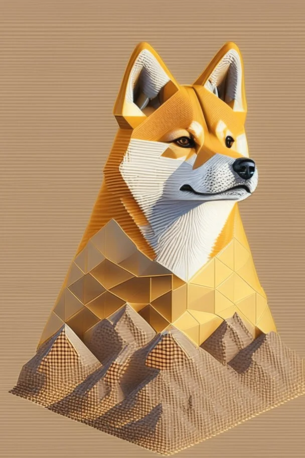 pioneer shiba inu close face matrix isometric hills with doge coin symbol