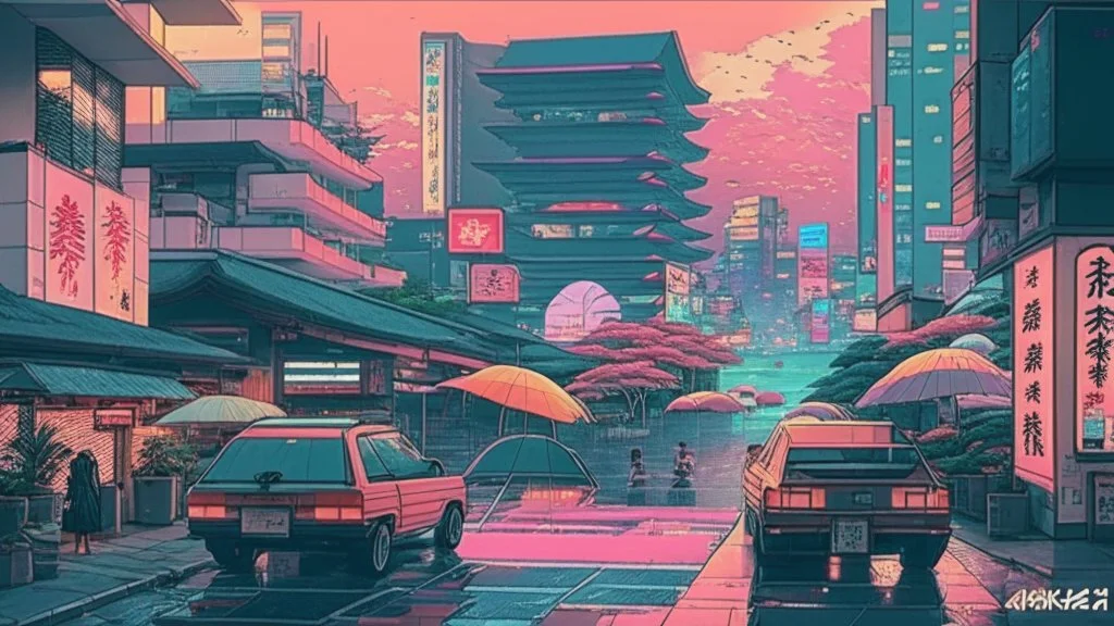 soothing 80s Japanese city ,