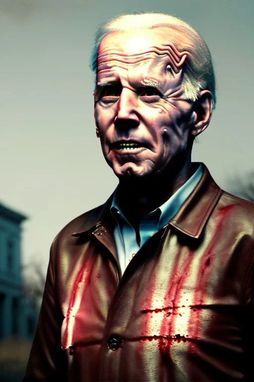 Ultra realistic image, joe biden zombie, zombie performance, blood, torn arm, night, walking twisted, waist up view, walking dead style, dark ambient, highly detailed, White House background, concept art, unreal engine 5, god rays, ray tracing, RTX, lumen lighting, ultra detail, volumetric lighting, 3d, finely drawn, high definition, high resolution.