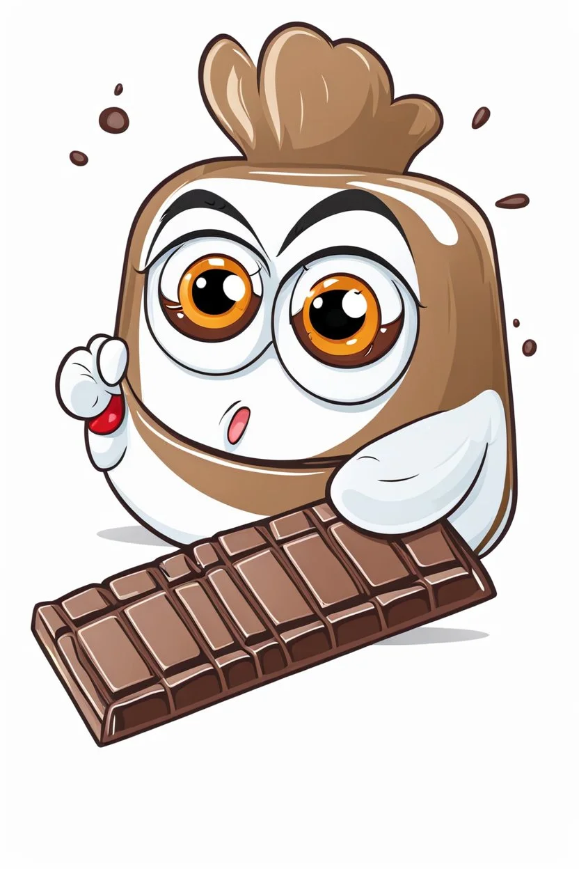 cute angry chocolate bar with big eyes, cartoon style, white background