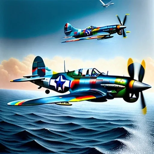 fullbody Drawing of 'Supermarine Spitfire (UK)- Aircraft of WWII',intricate detail,andrea bonelli,Kilian Eng,Ohrai,evan lee,Aleksandr Sidelnikov,KyuYong Eom,three quarters frontal aerial view,toned colors,16k