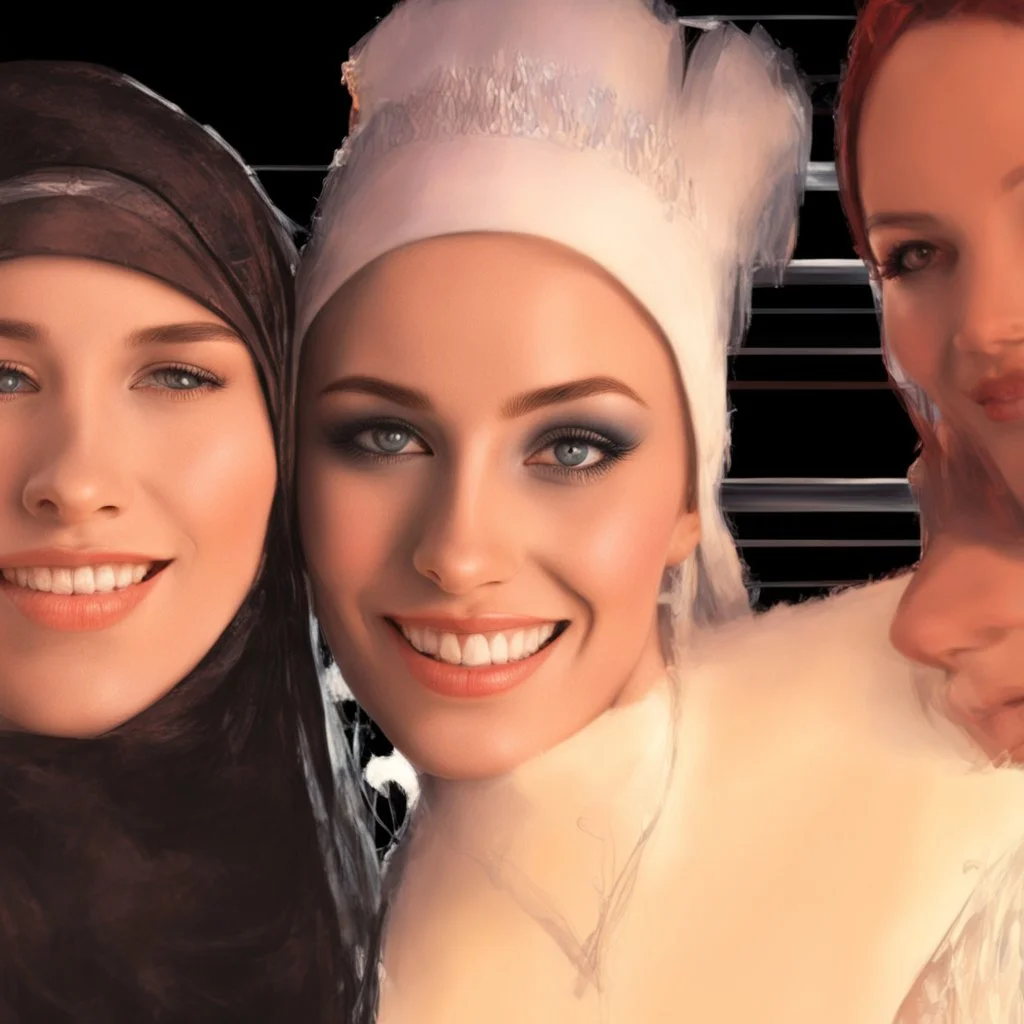 ((Masterpiece:1.2)(award-winning:1.1) caliber, professionally executed,utmost (precision and ultra-detail:1.3)techni-color , In the style of (ellen von unwerth:1.2, (Zdzisław Beksiński:0.5, John William Waterhouse,John Singer Sargent) in a desaturated, realistic, pop art style), glamor shot, 24-year-old Arab woman. Her long, curly black hair cascades down her shoulders, framing her face and her large, blank eyes. Her petite body,barbie aesthetic, portrait taken at Glamour Shots, 1988 captivating