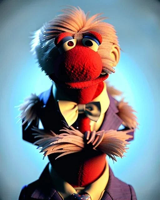 Waist up Portrait, joe Biden as muppet Sesame Street, Blue suit retro style, photo studio, unreal engine 5, concept art, art station, god lights, ray tracing, RTX, lumen lighting, ultra detail, volumetric lighting, 3d.