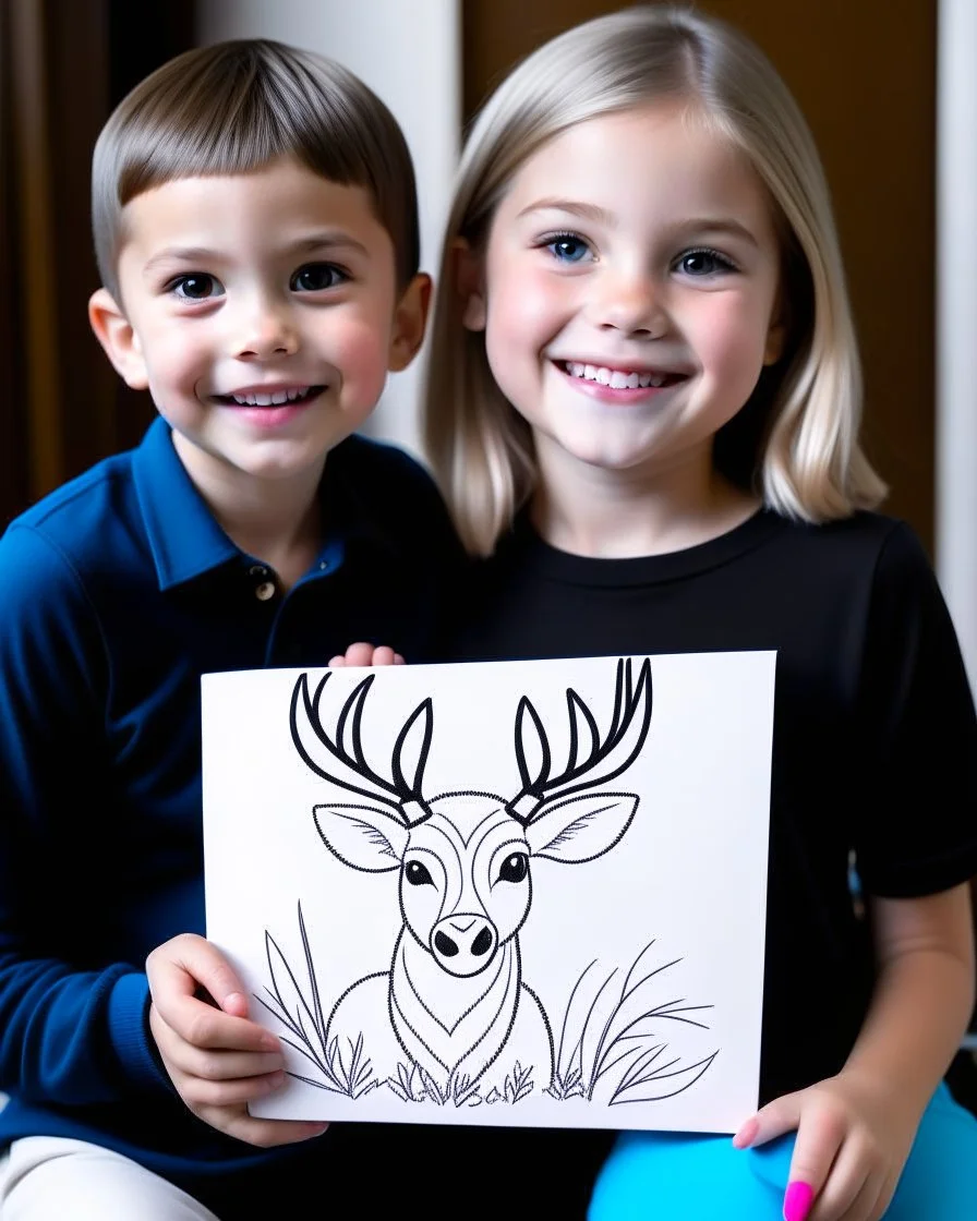 Check out a picture of A girl AND A boy (4 years) showcasing their finished deer coloring page in a frame or as a gift for someone special.