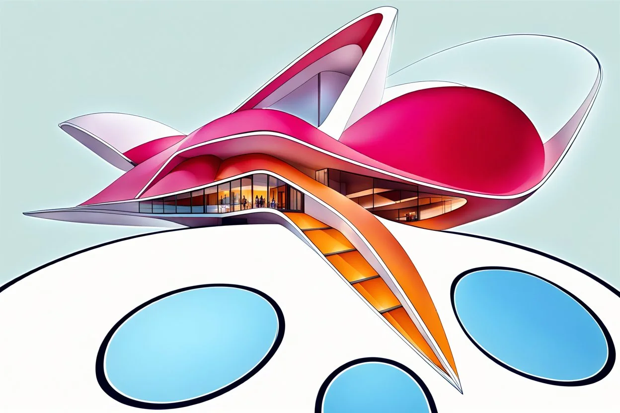 Architectural drawing of a Neofuturistic art museum, (((isometry))), ultra quality, people, treets