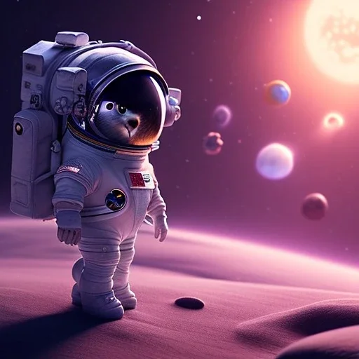 pixar style anamorphic cute astronaut rabbit floating in space, full body, puffer jacket, dramatic lighting, hyper realistic, unreal engine 5, 16k, background:space