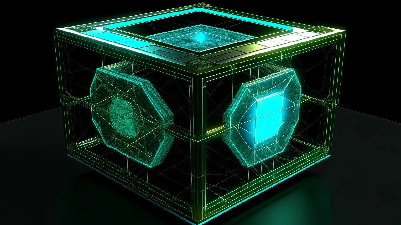 Square tesseract from movie Loki, in the middle and with glow in tesseract, but without glow below it, without background or table