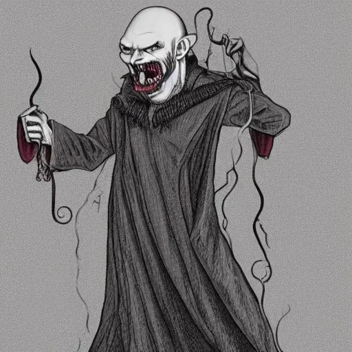 Nosferatu vampire with a tentacle beard and fangs and grey skin as a Russian Orthodox