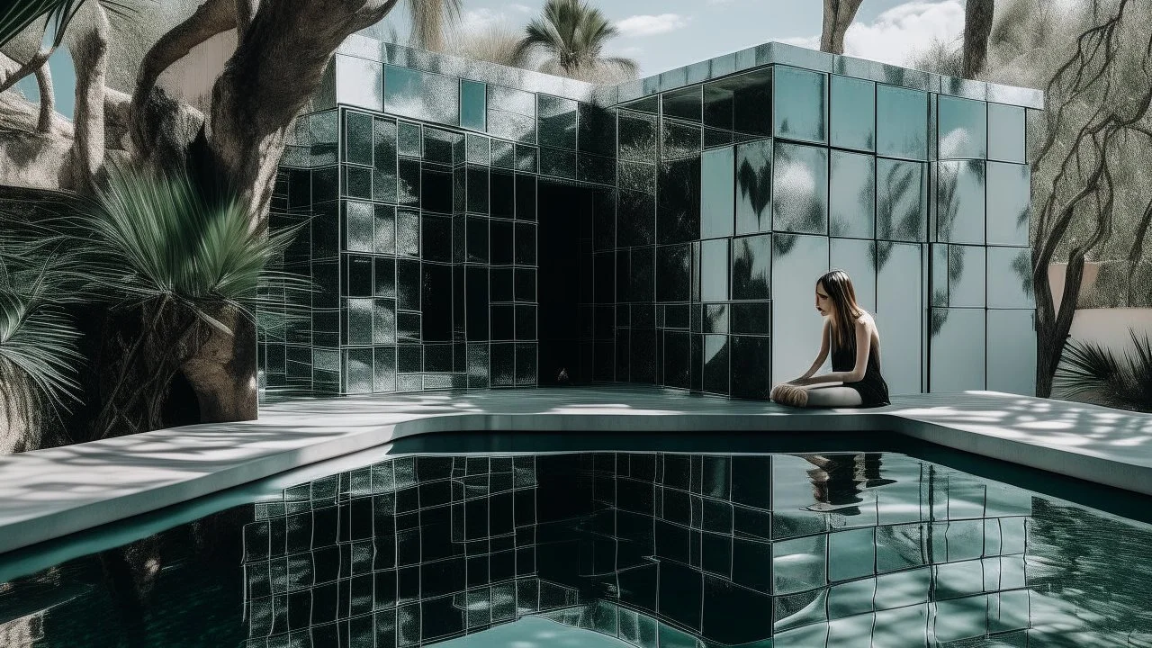 Bather in beautiful deconstructed structural pool