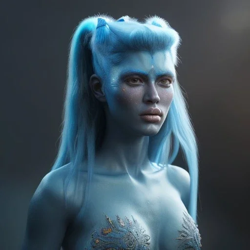 portriate of beautiful blue na'vi warrior, istrice, volumetric lighting, particals, intricate detail,realistc, close up