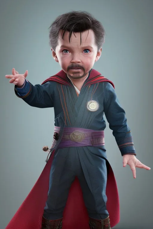 Doctor strange toddler, serious, full body, jump, bokeh, hyper realistic