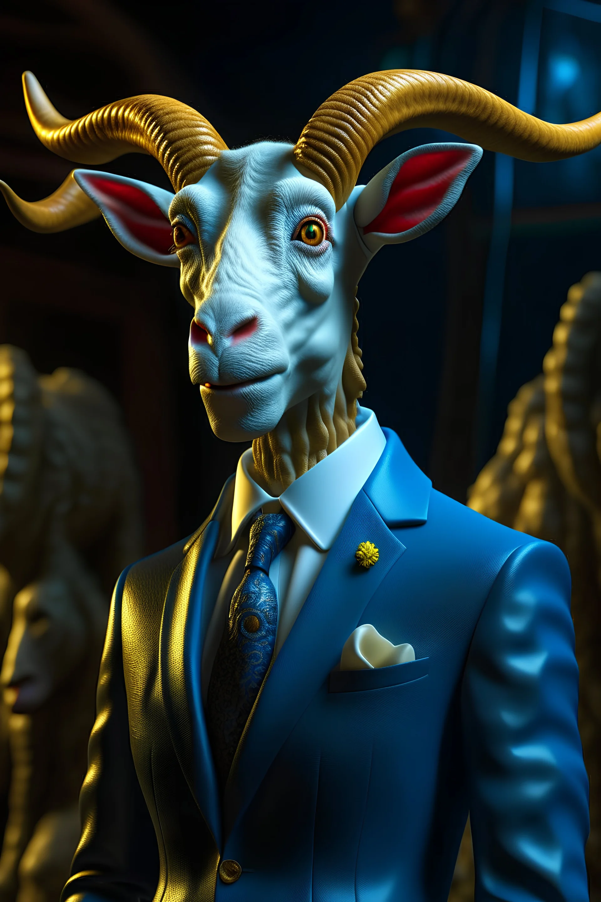 biden as a goat in the style of dali, spraypaint, photorealism, trending on artstation, 8k, depth of field, downlight, lightrays, volumetric