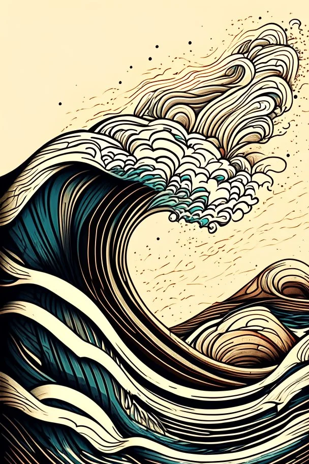 waves art painting, line art rough