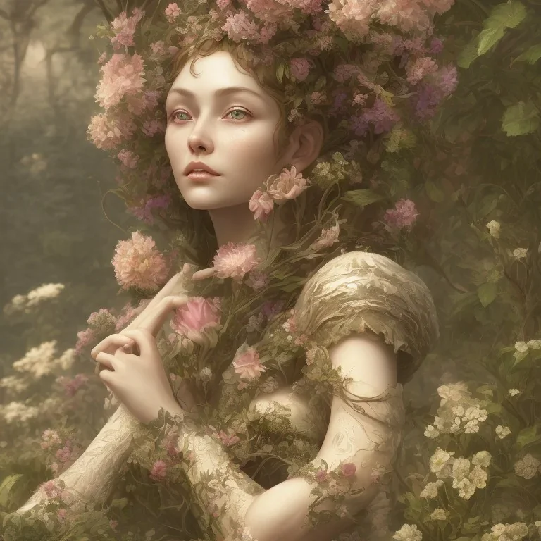 a lady in a garden, highly detailed, artstation, concept art, sharp focus, illustration, incredibly symmetrical, incredibly detailed, award winning