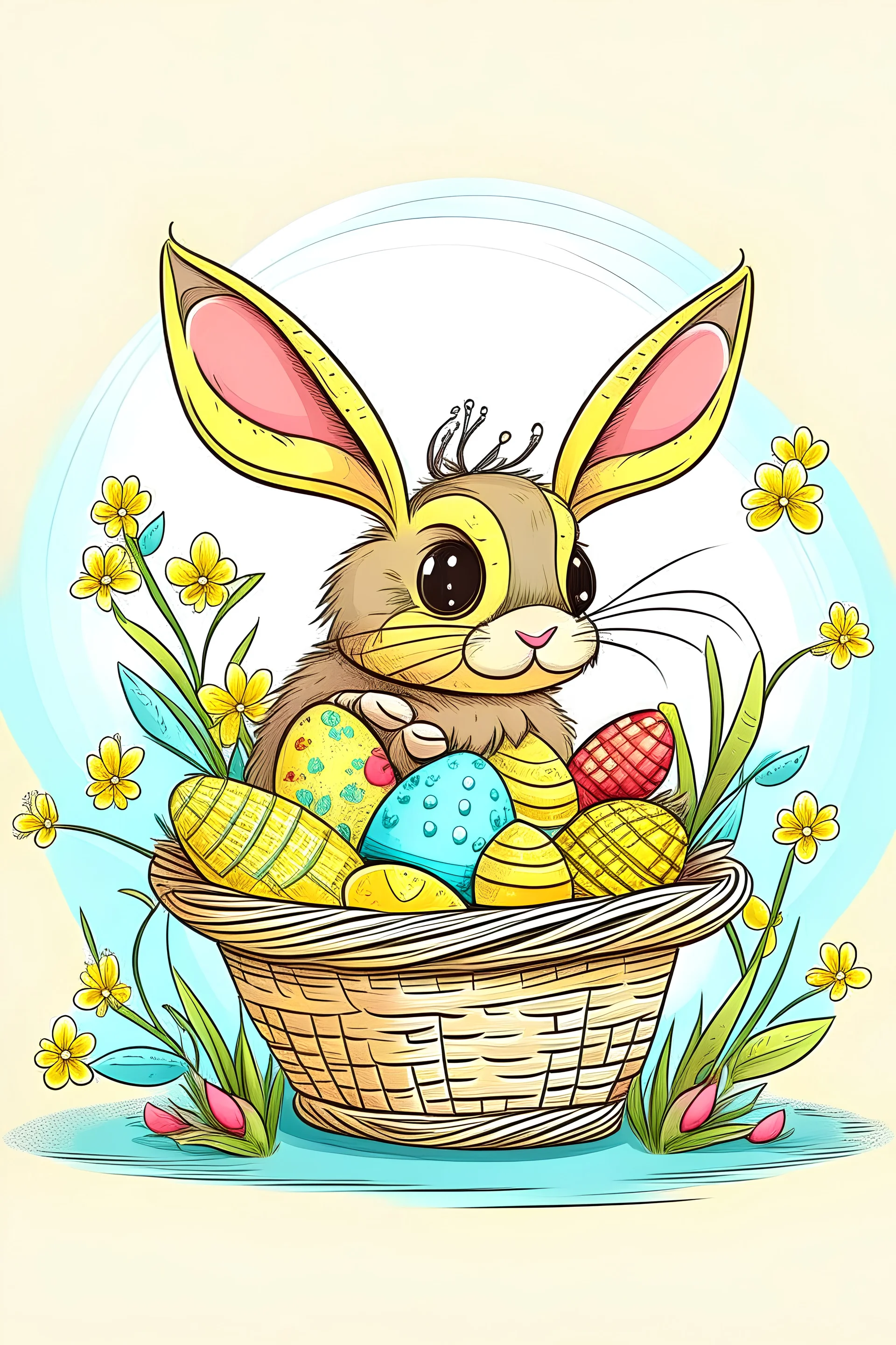 Bee with a basket full of Easter eggs