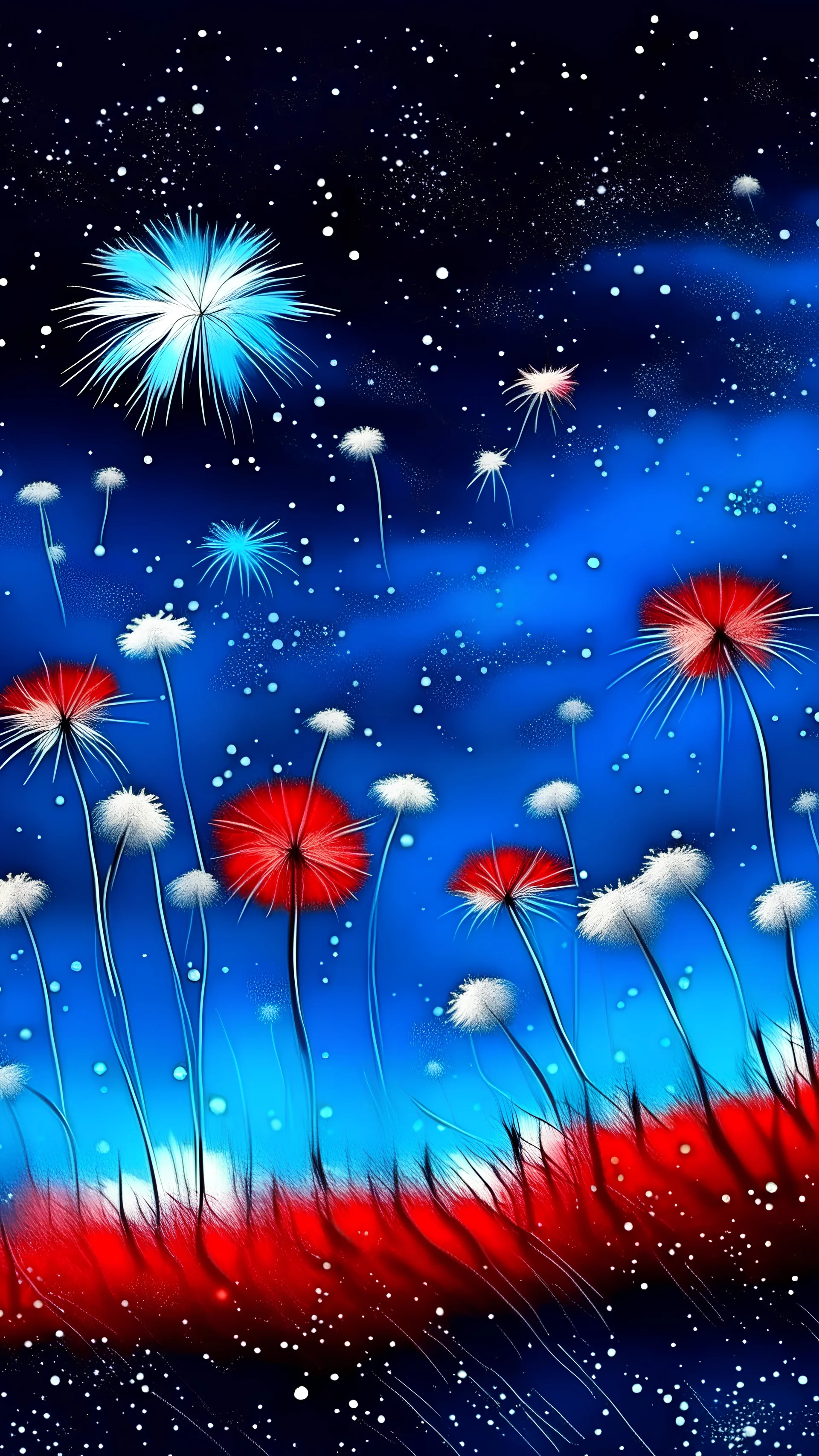 红蓝色星空背景上的牡丹花绘画, 鲜艳水墨画,上趋势,意境美,摄影风格,高度清晰,高细节,细节绘画,植物形态学,雪中的牡丹花, 8k
